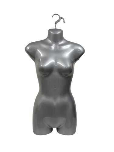 Displaytown Silver Female Mannequin Hip Long Body Torso Dress Form & Hanging Hook, S-M Sizes #TOP4