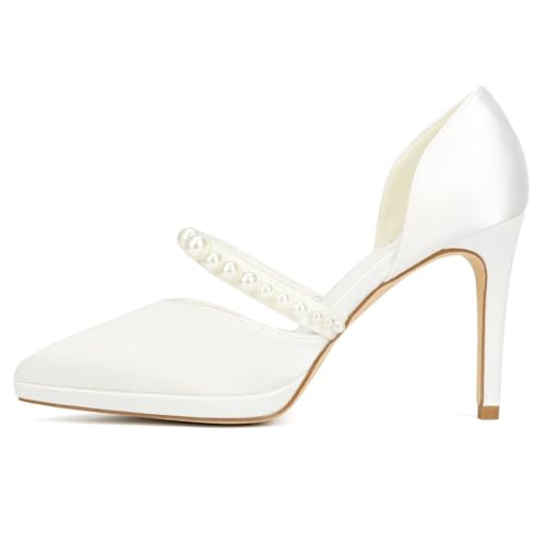 Pearl Wedding Shoes for Bride Closed Toe High Heel Bridal Shoes Wedding Heels3