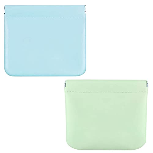 2 Neceser de Bolsillo para cosméticos, sin Cremallera, con Cierre automático, pequeño Neceser de Maquillaje, Impermeable, Mini Neceser de Viaje para cosméticos, Auriculares(Azul Cielo/Verde Claro)