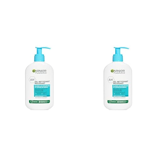 Garnier Pure Active - Gel Nettoyant Moussant Visage - Nettoie & Hydrate - Enrichi en Acide Hyaluronique, Céramide & Argile - Tous Types de Peaux - 250 ml (Lot de 2)