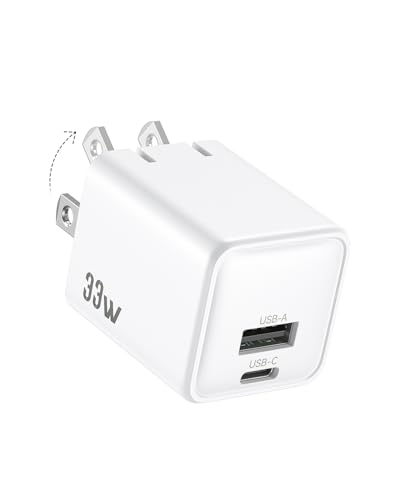 USB C Wall Charger Block 33W, Dual Port GaN PD3.0 Power Adapter Fast Type C Charging Block Foldable Plug Compatible with iPhone 16/16 Pro/16 Pro Max/16 Plus/15/14/13/12, Galaxy, iPad, Airpods, White