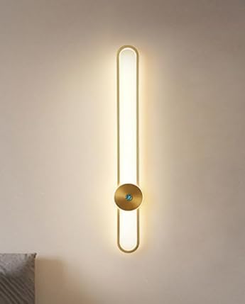 Image of Modern 600mm All-Copper LED Tube Wall Light Elegant Long Wall Fixture for Bedroom & Living Room-Warm White, Natural White, Cool White (Gold with Center-Lens Base)
