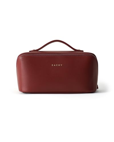 Image of EACHY Travel Makeup Bag, Large Capacity Cosmetic Bag for Women, Waterproof PU Leather, Flat Open Portable Toiletry Bag for Skincare, Brushes & Travel Essentials
