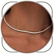 Zeffy Tennis Necklace for Women 18K Silver Plated Rhinestone Choker Necklaces Dainty Zirconia Cut Faux Diamond chain Wedding Jewelry for Women