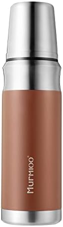 Murmioo travel vacuum flask，stainless steel insulated bottle, built-in cap cup, cold for 24 hours, heat for 12 hours, BPA Free leak proof, sweat free 17oz/500ml Brown