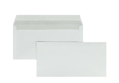 1000 Briefumschläge, DIN Lang, Weiß, 80 g/m², mit gerader Klappe, haftklebend, ohne Fenster, Blanke Briefhüllen Cover