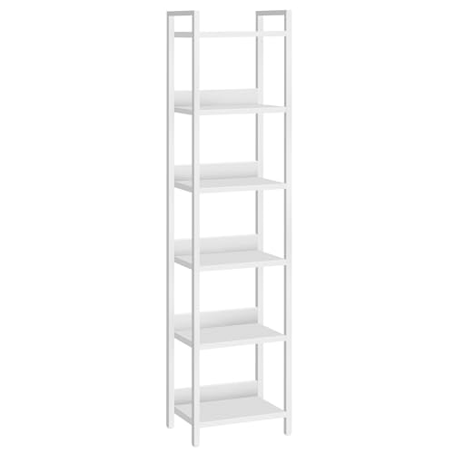 MAHANCRIS Bücherregal, Standregal, Freistehendes Bücherregal, mit 6 Ebenen, 24 x 33 x 157,5 cm, Offene Ablagen für Wohnzimmer, Schlafzimmer, Büro, mit Metallrahmen, Weiß ABKBW6601N1