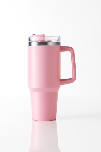 WOW99 1200ml Stainless Steel Tumbler with Handle & Steel Straw | Double Wall Vacuum Insulated Mug | Spill Proof Lid | Beer & Cold Drink Travel Cup (Multicolor) (Pink)