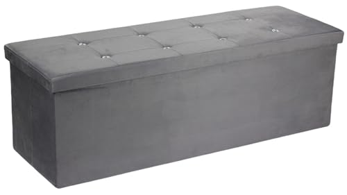 Image of simpa Extra Large Fold Flat Light Grey Brushed Velvet Ottoman Storage with Thick Comfortable Cushion - 110cm (L) x 38cm (W) x 37cm (H)