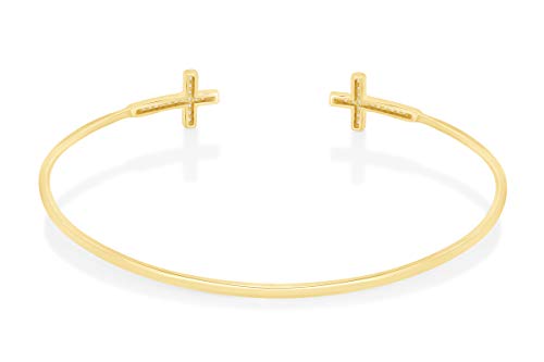 THE JEWEL ZONE White Natural Diamond Double Cross Bangle Bracelet in 14K Gold Over Sterling Silver (1/10 Ct) Size - 7 Inch3