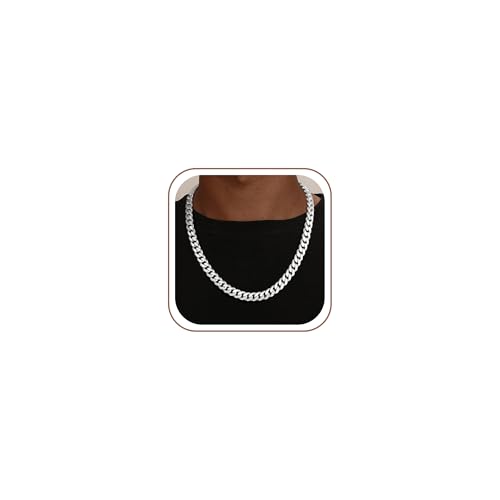 SLOONG S925 Sterlingsilber Halskette - 10mm Silberkette Heren Kubanische Kette für Herren Silber Panzerkette Schmuck Geschenk für Männer(46cm)