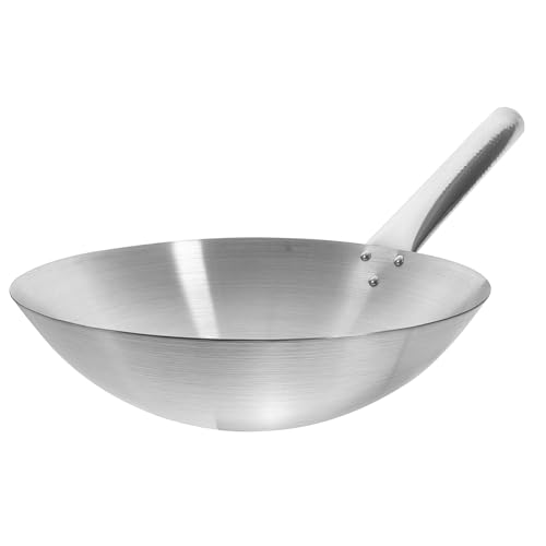Amosfun Wok Pan Stainless Steel Wok Stir Fry Pans 30cm Long Handle Chinese Frying Pan Non-Stick Iron Cooking Pot Hot Pot Kitchen Cookware for Cooking Boiling Silver