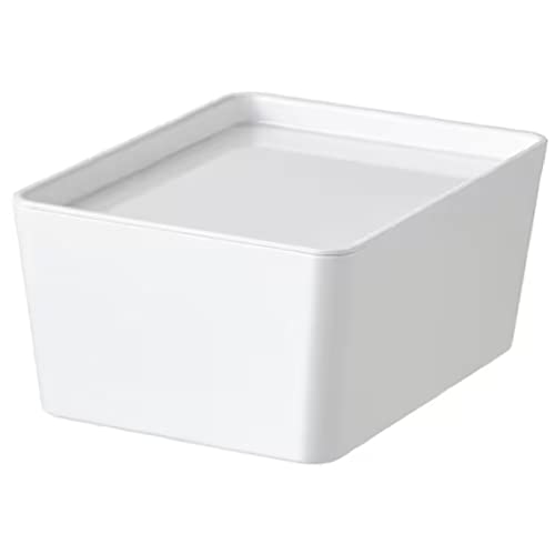 KUGGIS Storage Organizer Box With Lid Heavy Duty White PET Plastic 13x18x8 cm Shelf Inert