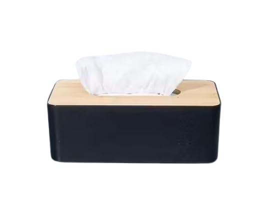 Tissue Paper Holder Box with Bamboo Lid | Multipurpose Facial Tissue Dispenser | Modern Rectangle Tissue Storage Box for Home, Office, Car & Bathroom | Black_AM-Black Tissue 001-image-27