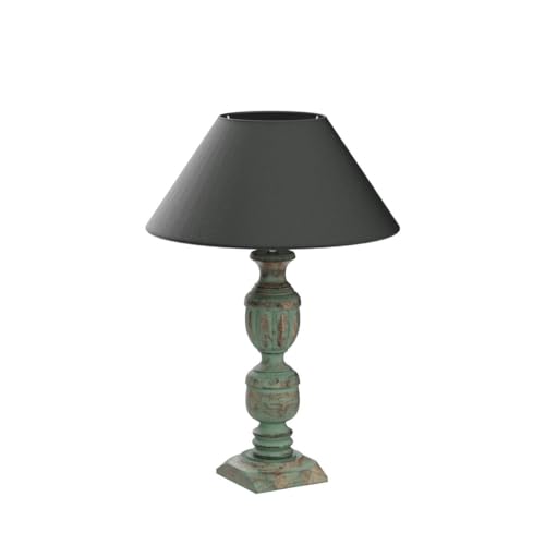 Image of Homesake Handcrafted Wooden Table Lamp for Living Room & Bedroom | Bedside Rustic Algae French Table Lamp with Fabric Shade | Included Bulb | Decorative Wooden Night Lamp for Home Decor, Green