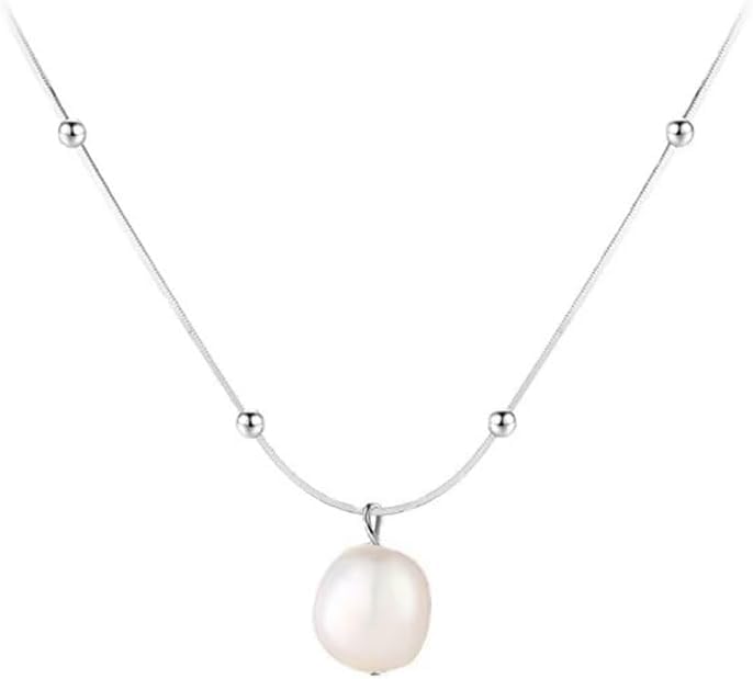 XFSRG Collar de Perla Natural para Mujer Cadena de Plata con Colgante de Perla Elegante Joyería Fina para Mujeres Regalo Ideal para Cumpleaños Graduaciones y Ocasiones Especiales