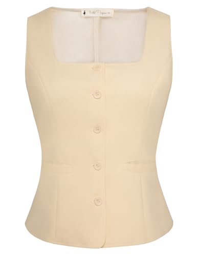 Belle Poque Womens Suit Vest Tops 2025 Trendy Button Sleeveless Vest Square Neck Vest Top Dressy Casual Summer Waistcoat Vest