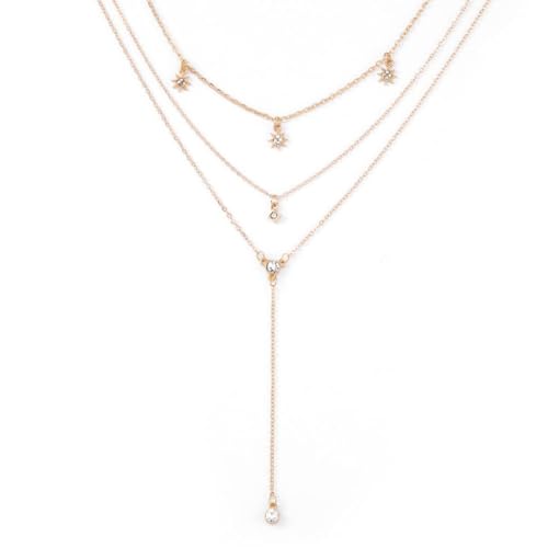 Jovono Fashion Multi - Layer Necklace with Star and Rhinestone Pendant For Women and Girls