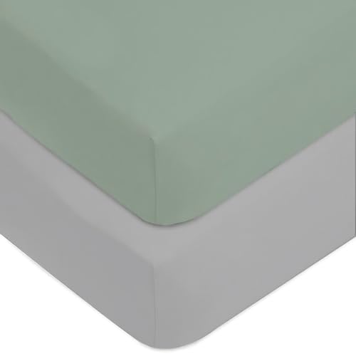 American Baby Company 2 Pack Fitted Crib Sheets 52 x 28 - Ultra Soft Microfiber Crib and Toddler Bed Sheets Gray/Green Neutral for Boys & Girls