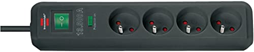 Brennenstuhl Multiprise ECO-LINE noire, 4 prises de courant, avec parasurtenseur (13500 A) et 1,4m de câble