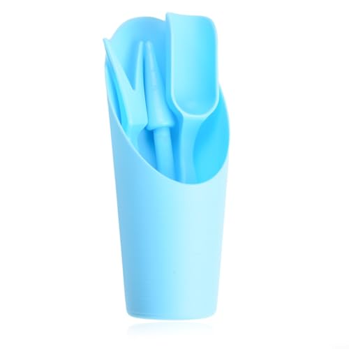 Kit completo di trapianto da giardino in plastica con cucchiaio, pala a secchio, perforatore e trapiantatore biforcuto per piantare (blu)