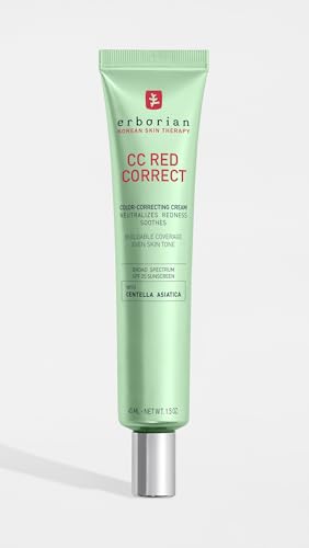 Image of Erborian CC Red Color Correcting SPF 25 Green Pigment Cream, Neutralizes Redness, Calms Skin, Lightweight, Tone‑Perfecting Primer, Korean Skincare