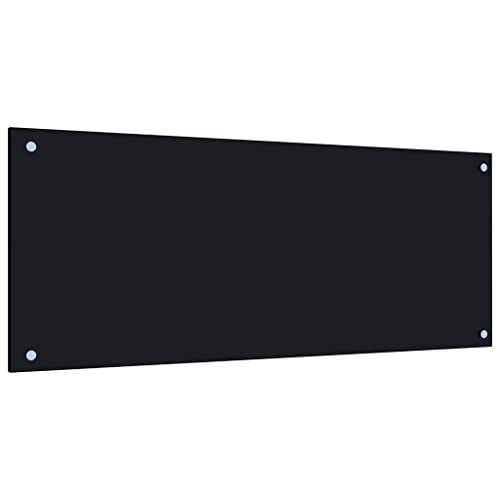 vidaXL Tempered Glass Kitchen Backsplash, Scratch-Resistant and Heat-Resistant, Easy-to-Clean, Includes Mounting Materials, Modern Black Design, 39.4