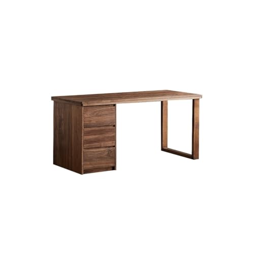 ゲーミングデスク 160x70x75cm ウォールナットホームスタディデスク、シンプルな無垢材ライティングデスク、引き出し付き収納オフィス家具