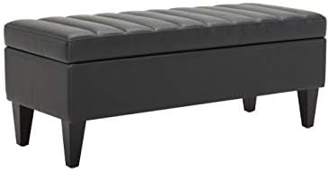 Amazon Brand – Rivet Channel-Tufted Velvet Storage Ottoman with Soft-Close Hinge, 45.3"W, Black
