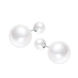 BUKEQILA Damen Doppel Perlenohrringe 925 Sterling Silber Ohrringe Perle Vorne Hinten Perlen 6MM/12MM Ohrstecker mit Geschenkbeutel Super Geschenk,Drei Arten zu tragen