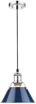 Golden Lighting 3306-S CH-NVY Orwell Mini Pendant, Chrome with Navy Blue Shade