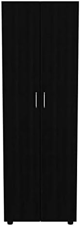 London Armoire, Two Shelves, Rod, Double Door Cabinet Armoire, Black for Bedroom
