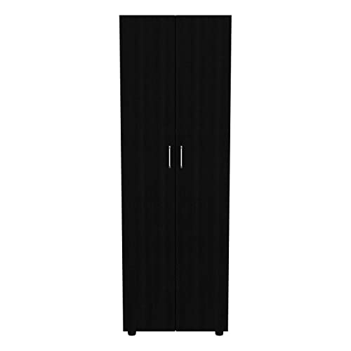 London Armoire, Two Shelves, Rod, Double Door Cabinet Armoire, Black For Bedroom #TOP26