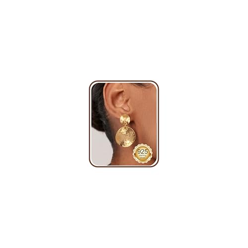 Image of Chriscoco 925 Sterling Silver Dangle Earrings for Women Hypoallergenic 14K Gold Plated Statement Earrings Chunky Hammered Dangle Earring Lightweight Drop Earring Gold Jewellery