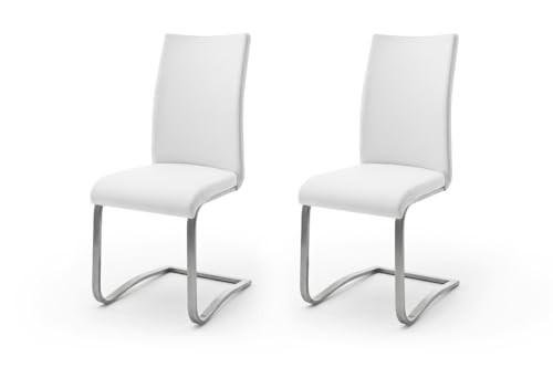 möbelando Schwingstuhl Stuhl Schwinger Esszimmerstuhl Freischwinger Echtleder Muvo II (2er Set) (Cremeweiß)