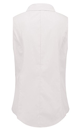 Double Plus Open Women's Cotton Collared Pleated Sleeveless Button Down Shirt Work Blouse White 8 - Thumbnail 2