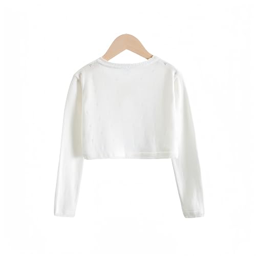 Proumhang Bolero Shrug Strickjacke für Mädchen Langärmelige Baumwollstrickpullover EIN-Knopf-Schal Jacke Sweatshirt Mäntel Chlidren Kleid Cover Up Für 3-10 Jahre Weiß 130