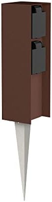 ledscom.de Garten-Steckdosen-Säule POMI mit Erdspieß für außen, IP44, 2-Fach, braun, eckig, 23cm