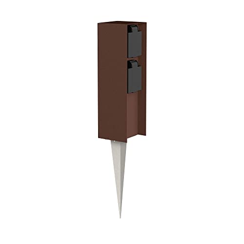 ledscom.de Presa da giardino a colonna POMI con picchetto di terra per esterno, IP44, 2 volte, marrone, angolare, 23cm