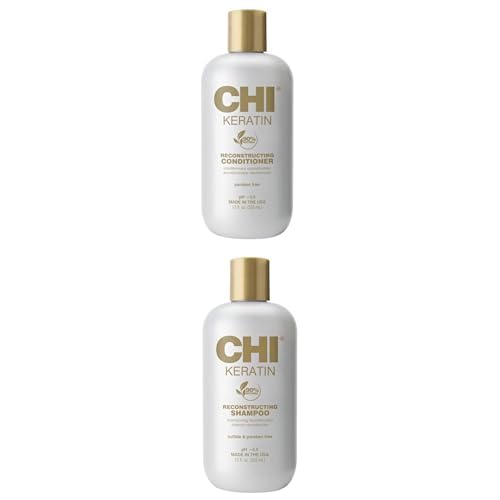 Bundle of CHI Keratin Reconstructing Conditioner, 2 Fl Oz & CHI Keratin Reconstructing Shampoo, Delivers Healthier Hair, 12 Oz