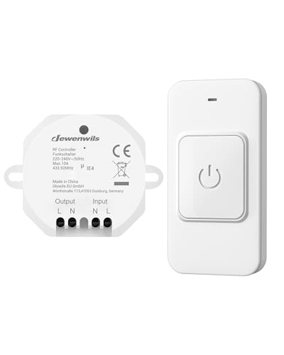 DEWENWILS Funk-Lichtschalter Set 230 V, magnetischer Funkschalter mit Empfänger, drahtlos, Reichweite bis 30 m, erweiterbar, Schalter für Lampen und Ventilatoren bis 2300 W, 1 Sender