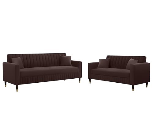 Image of AMATA Omega 3+2 Seater Suede Velvet Fabric Sofa Set with Two Cushions Perfect for Home Office Guests Living Room (06 Brown, Omega 3+2 Seater Sofa)(3 Year Warranty)