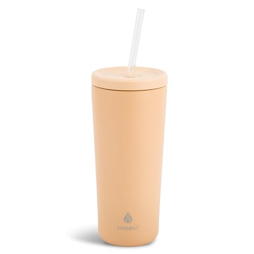 Manna Ranger Double-wall Insulated Stainless Steel Tumbler with Leak-proof Smart Seal Lid and Reusable Tritan Straw - 24 Oz - Sand