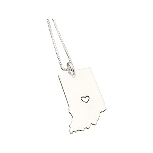 Indiana State Necklace Personalized Indiana Sterling Silver Name Engrave Necklace With Heart Comes With Box Style Chain I Love Indiana Gift #TOP21