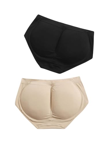 OYOANGLE Women's 2 Piece Solid Butt Lifter Hip Pads Enhancer Shapewear Panties2