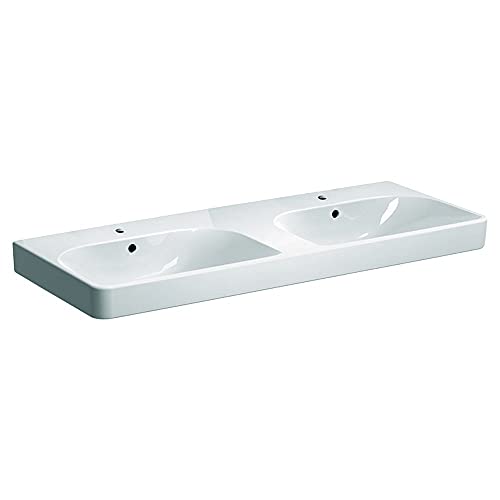Geberit Smyle Square lavabo double 500223, 120x48cm, avec trou pour robinetterie, avec trop-plein, Couleur: Blanc