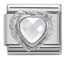 Abalorio de pulsera en acero pulido de 9 mm con diseño de doble corazón tallado