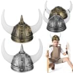 Angoily Viking Helmet Set, 4pcs Medieval Horned Helmet And Pirate Hat Costume Accessories for Halloween Cosplay, Party, Festival Use