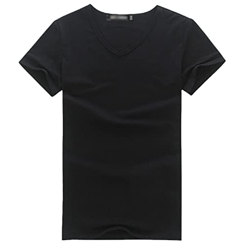 T-shirt en coton noir col V pour homme, coupe slim d'été taille S