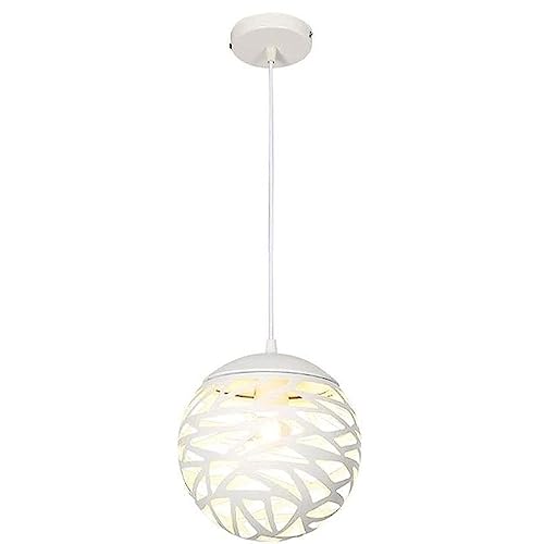 Lámpara colgante E27 de metal blanco con difusión de luz geométrica 360 grados